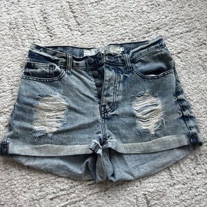 Brandy Melville High-Rise Distressed Denim Shorts - Light Blue